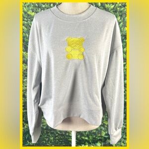 Yellow Gummy Bear Grey Workout Crewneck XL Embroidered Lightweight NWT